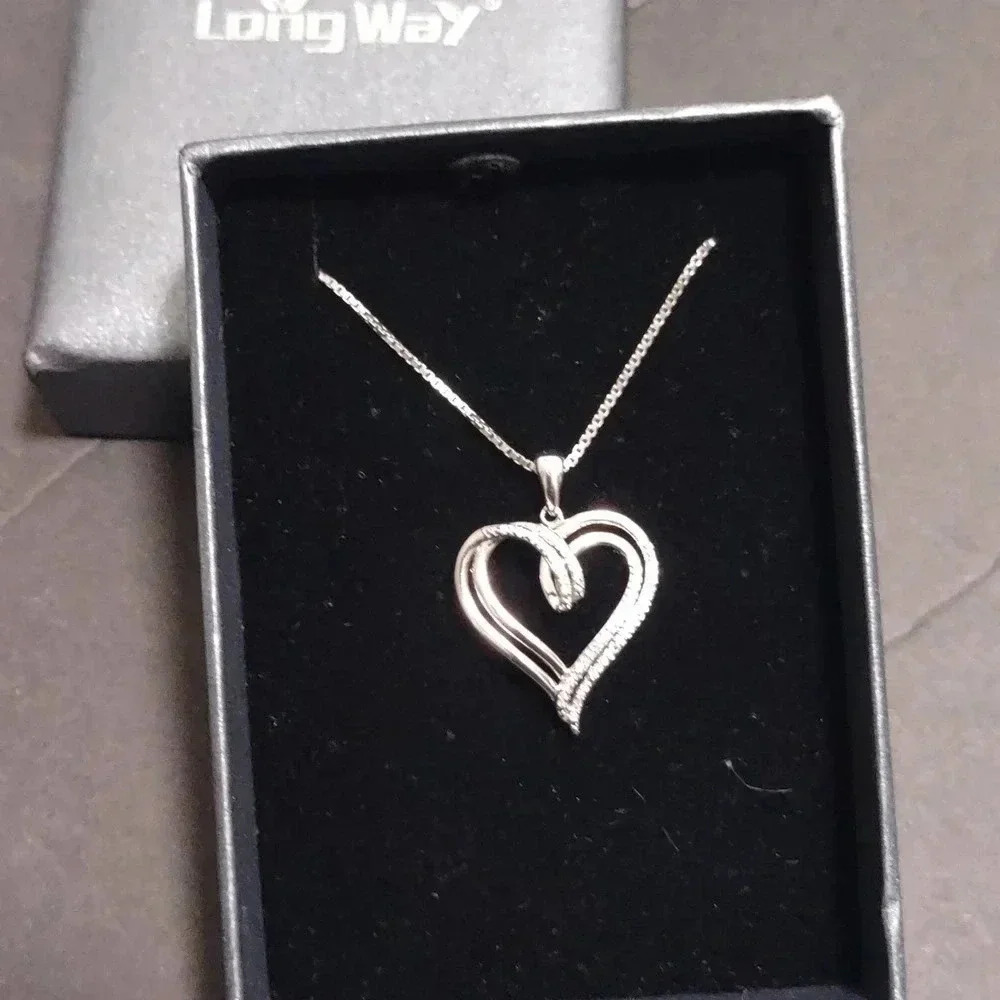 Long Way Silver Heart Shape Pendant Necklace